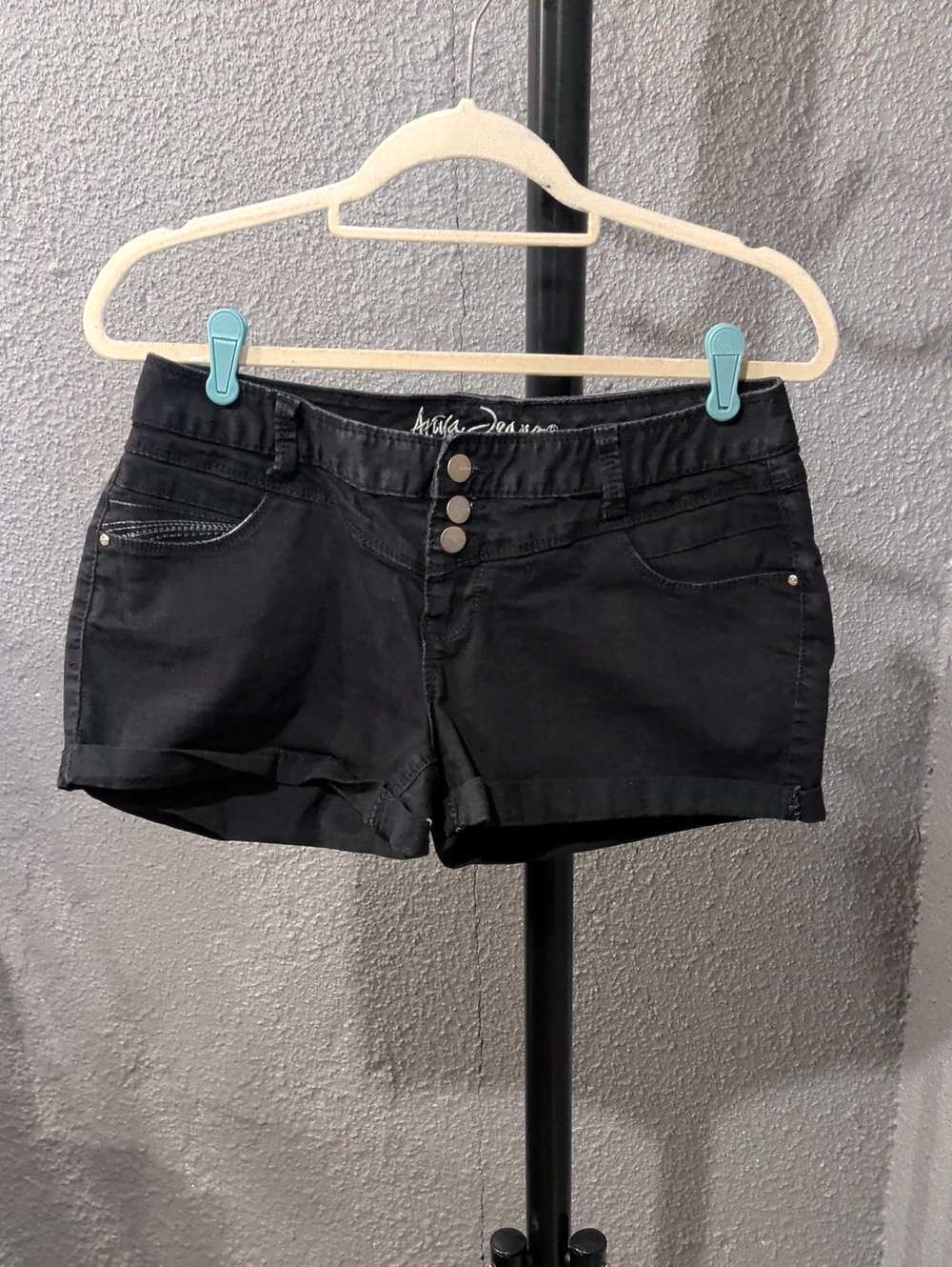 Black Women's Denim Shorts with Triple Button Fly